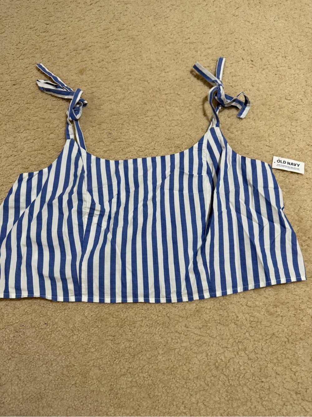 Old Navy Blue & White Striped Tie-Shoulder Crop Top